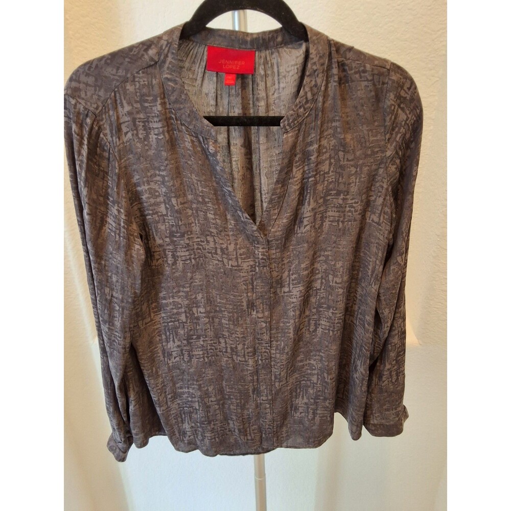 Jennifer Lopez Size M Womens Long Sleeve Tunic Light Weight Black & Gray Top